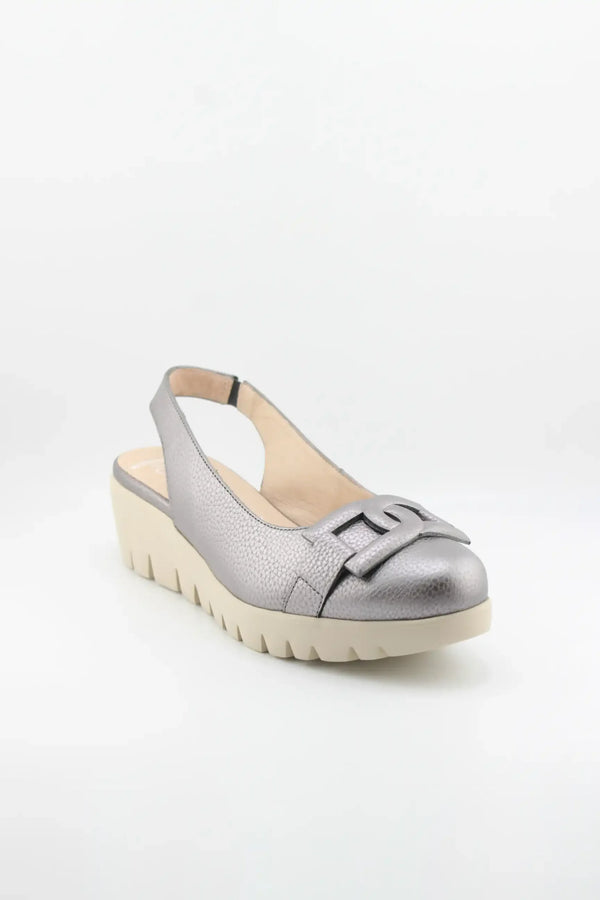 Wonders Peep-Toe Slingback Wedge Loafers