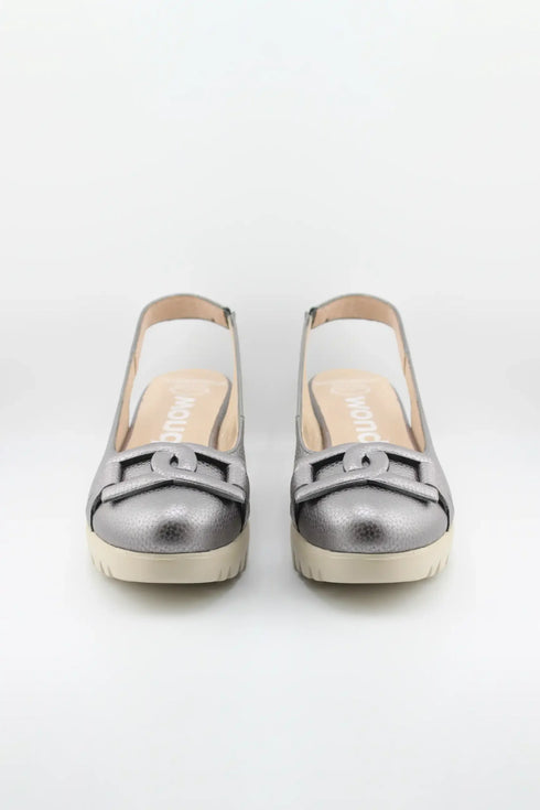 Wonders Peep-Toe Slingback Wedge Loafers