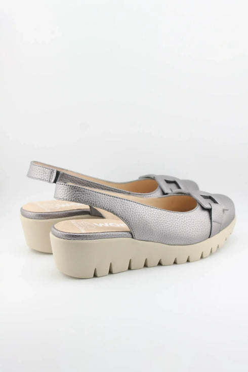 Wonders Peep-Toe Slingback Wedge Loafers