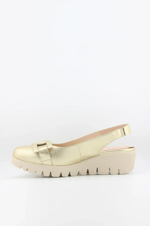 Wonders Peep-Toe Slingback Wedge Loafers