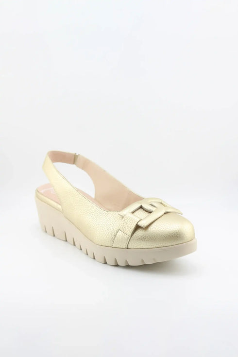 Wonders Peep-Toe Slingback Wedge Loafers