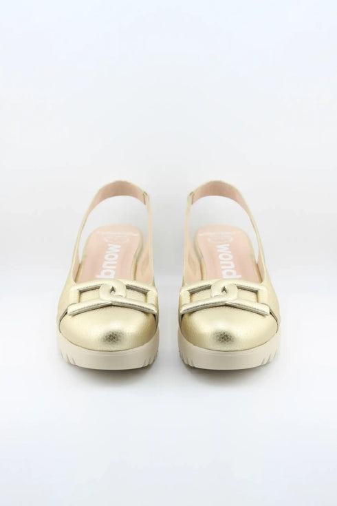 Wonders Peep-Toe Slingback Wedge Loafers