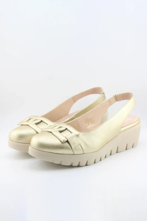 Wonders Peep-Toe Slingback Wedge Loafers