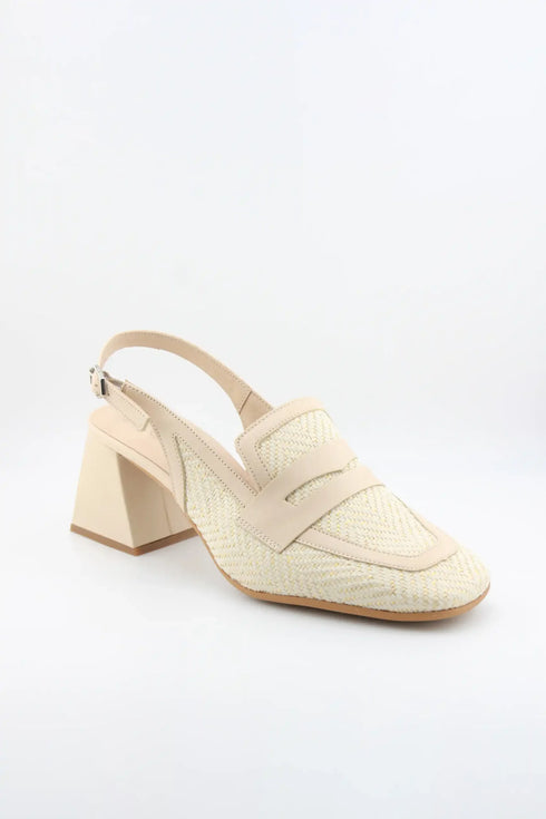 Wonders Herringbone Slingback Block Heel Loafers