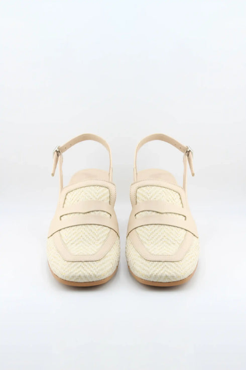 Wonders Herringbone Slingback Block Heel Loafers