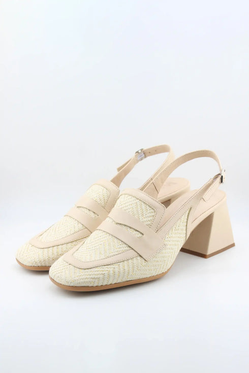 Wonders Herringbone Slingback Block Heel Loafers
