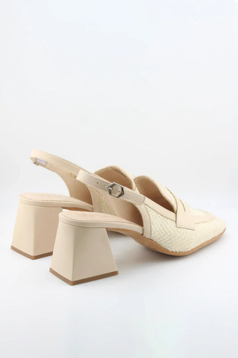 Wonders Herringbone Slingback Block Heel Loafers