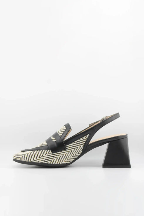Wonders Herringbone Slingback Block Heel Loafers