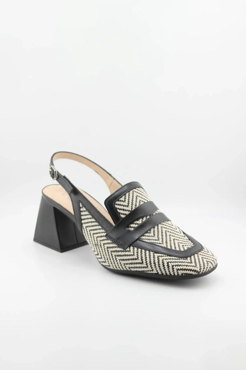 Wonders Herringbone Slingback Block Heel Loafers