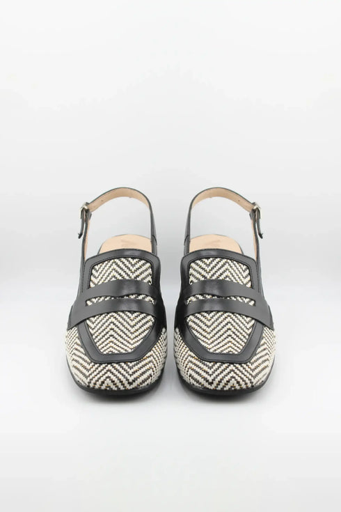 Wonders Herringbone Slingback Block Heel Loafers