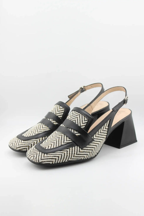 Wonders Herringbone Slingback Block Heel Loafers