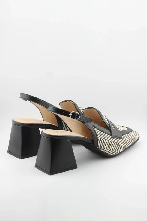 Wonders Herringbone Slingback Block Heel Loafers