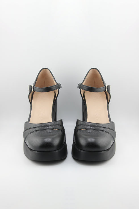 Wonders Chunky Heel Textured Mary Jane