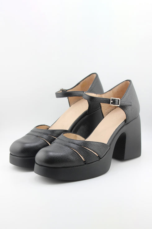 Wonders Chunky Heel Textured Mary Jane