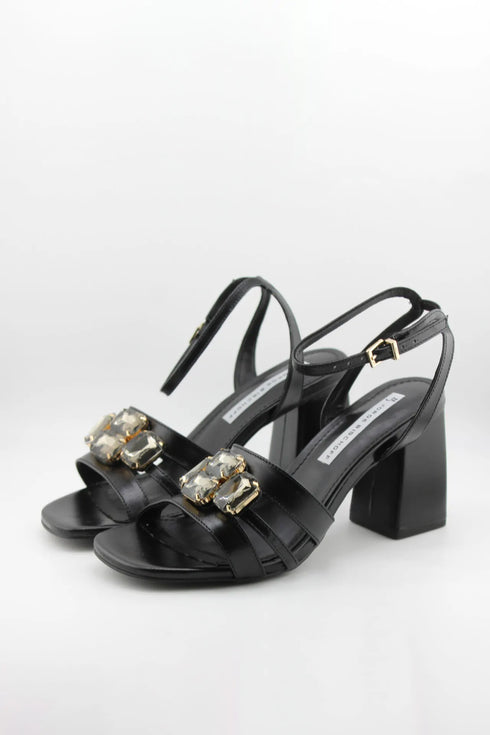 Jorge Bischoff Strappy Block Heel Sandals with Gemstone