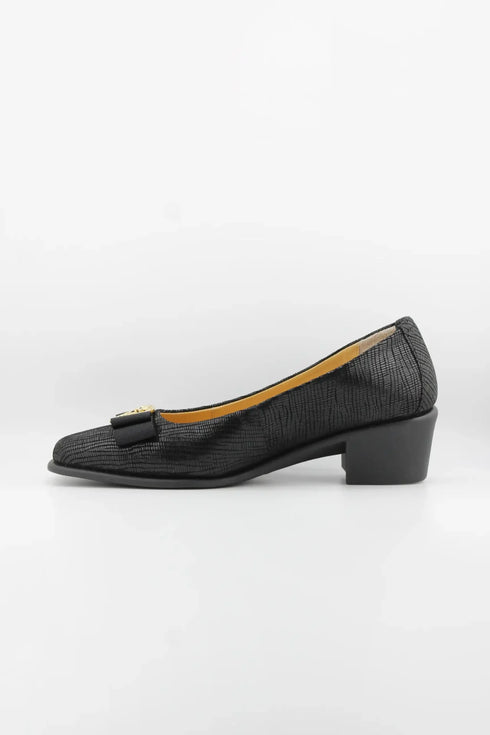 DFC Relax Textured Block Heel Loafers with Bow
