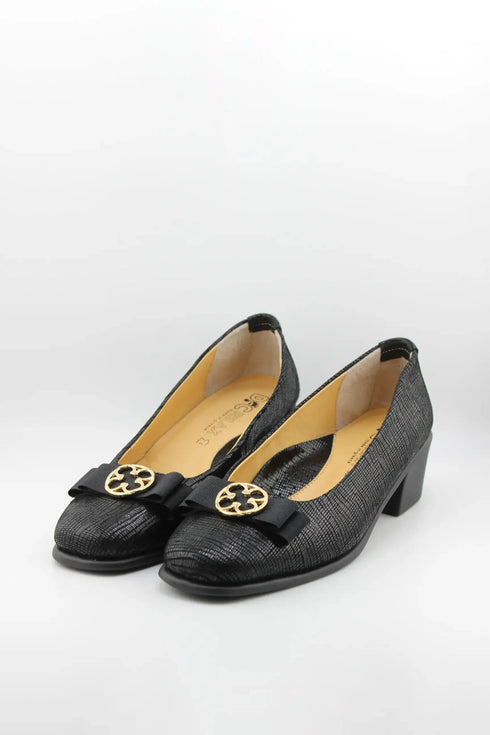DFC Relax Textured Block Heel Pumps with Bow