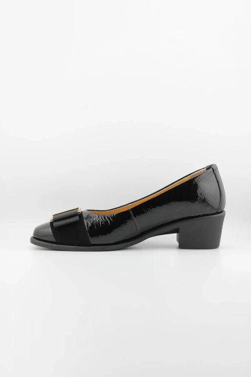 DFC Relax Buckled Patent Leather Block Heel with Suede Detail