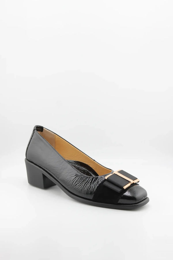 DFC Relax Buckled Patent Leather Block Heel with Suede Detail