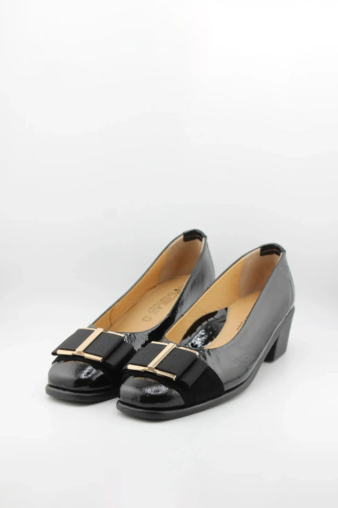 DFC Relax Buckled Patent Leather Block Heel with Suede Detail