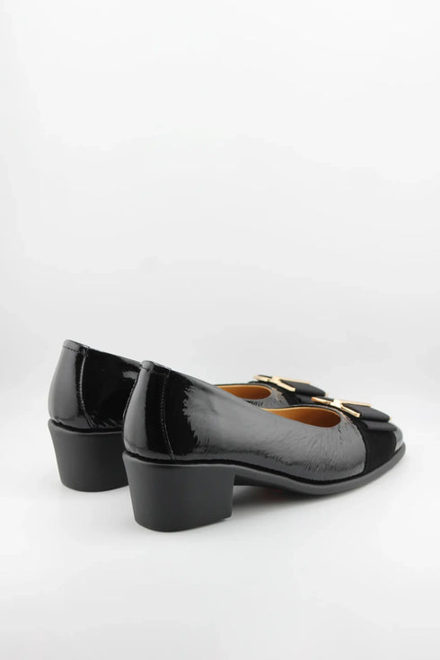 DFC Relax Buckled Patent Leather Block Heel with Suede Detail