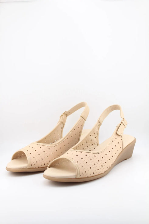 DFC Relax Peep-Toe Perforated Slingback Wedge Sandals