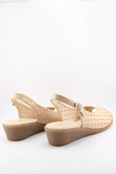 DFC Relax Peep-Toe Perforated Slingback Wedge Sandals