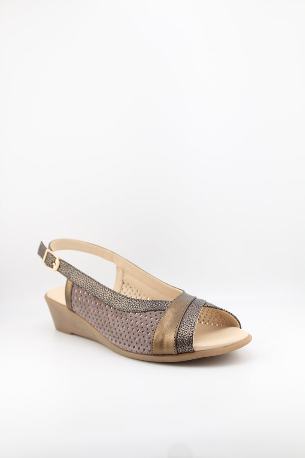 DFC Relax Metallic Cross-Strap Perforated Slingback Wedge