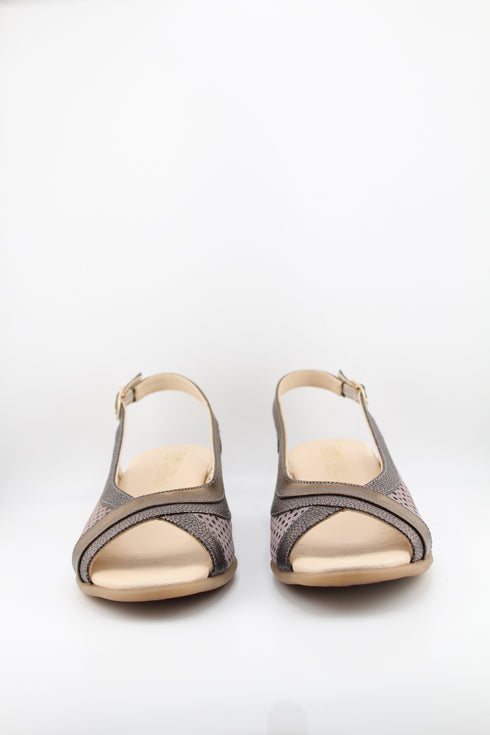 DFC Relax Metallic Cross-Strap Perforated Slingback Wedge