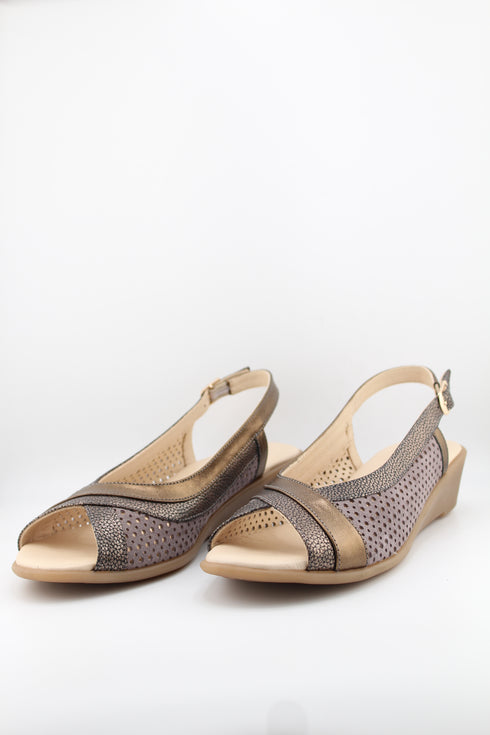 DFC Relax Metallic Cross-Strap Perforated Slingback Wedge