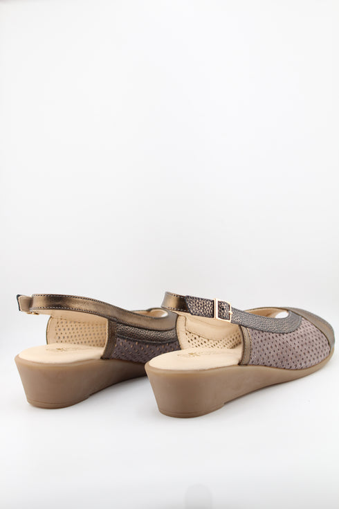 DFC Relax Metallic Cross-Strap Perforated Slingback Wedge