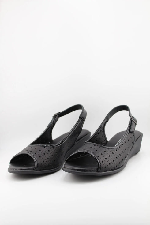 DFC Relax Peep-Toe Perforated Slingback Wedge Sandals