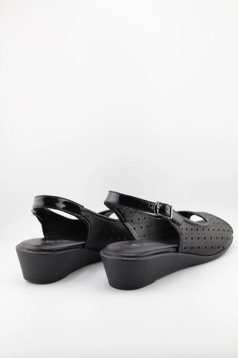 DFC Relax Peep-Toe Perforated Slingback Wedge Sandals