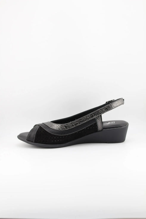 DFC Relax Perforated Slingback Comfort Wedge Sandal with Metallic Accents