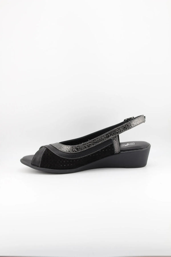 DFC Relax Perforated Slingback Comfort Wedge Sandal with Metallic Accents