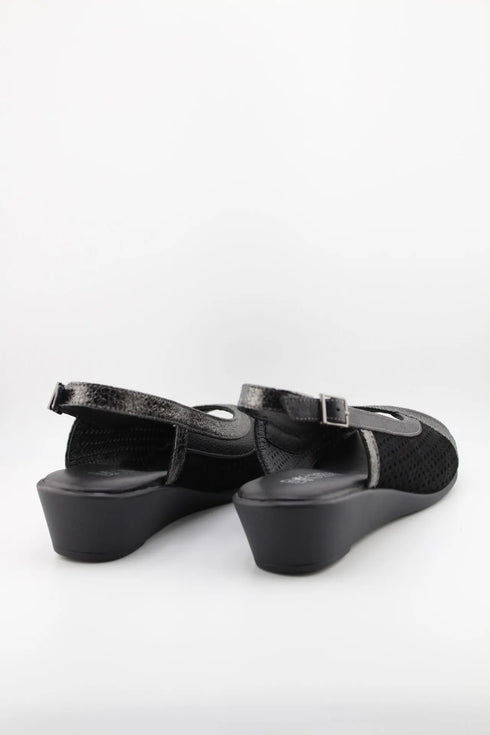 DFC Relax Perforated Slingback Comfort Wedge Sandal with Metallic Accents