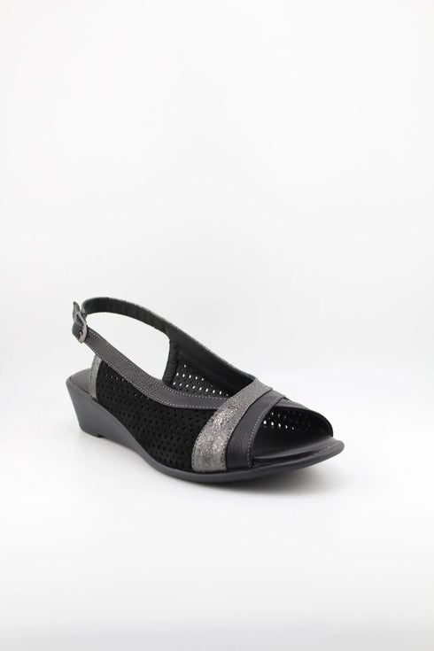 DFC Relax Perforated Slingback Comfort Wedge Sandal with Metallic Accents