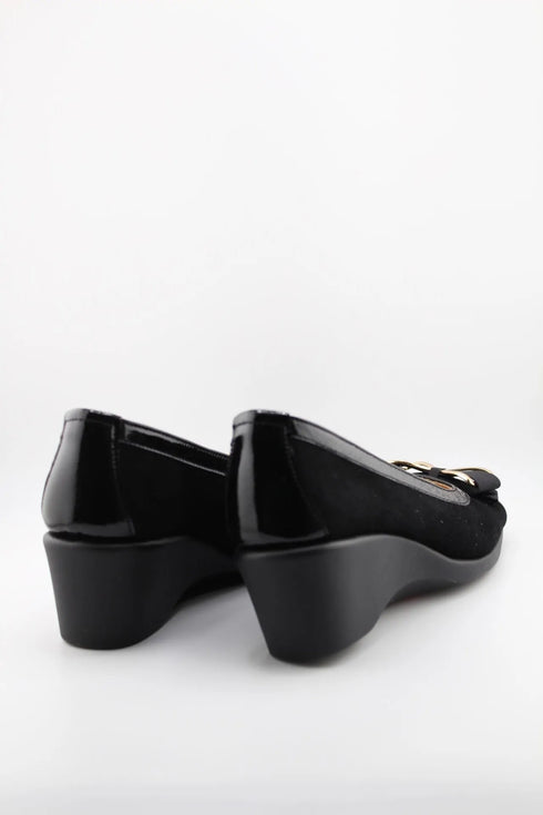 DFC Relax Wedge Heel Bow Accent Loafers