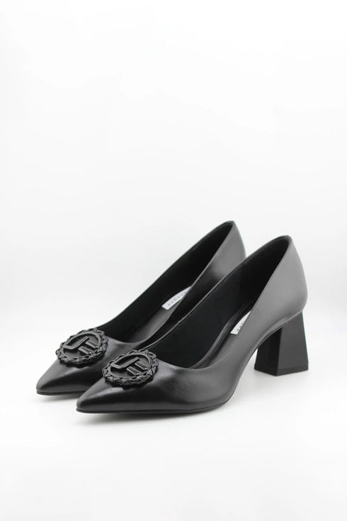 Jorge Bischoff Block Heel Logo Embellished Pumps