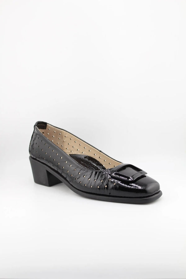 DFC Relax Perforated Patent Leather Buckled Block Heel