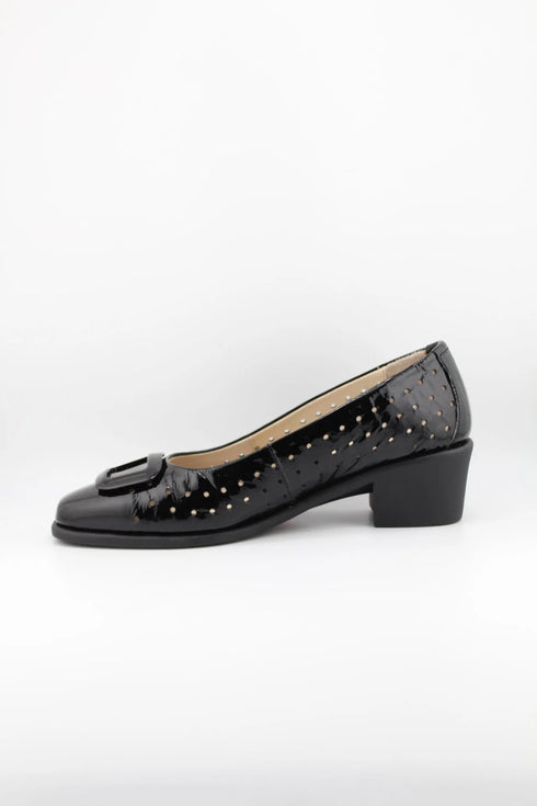 DFC Relax Perforated Patent Leather Buckled Block Heel