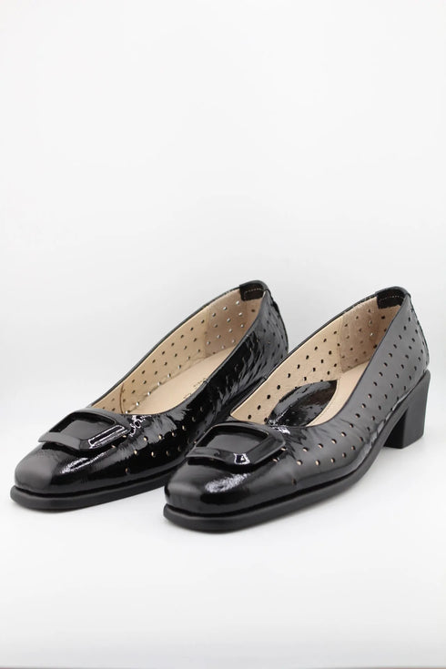 DFC Relax Perforated Patent Leather Buckled Block Heel
