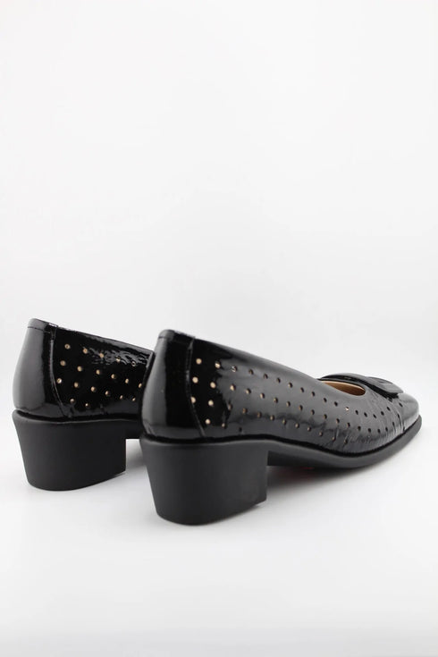 DFC Relax Perforated Patent Leather Buckled Block Heel