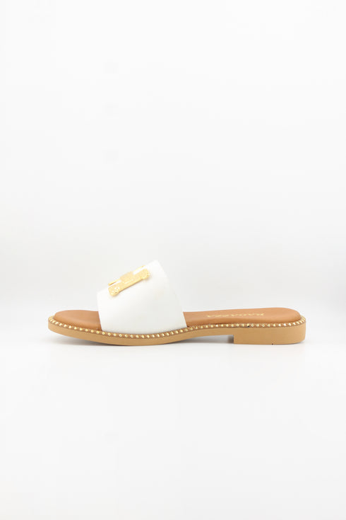 Ragazza Gold-Embellished Leather Slide Sandals