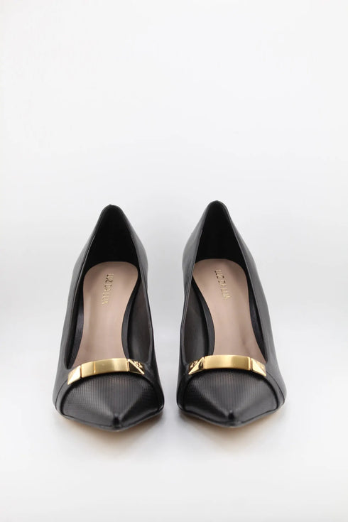 Luz da lua Pointed Toe Heels with Gold Accent