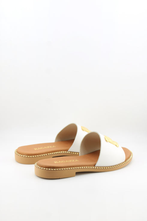 Ragazza Gold-Embellished Leather Slide Sandals