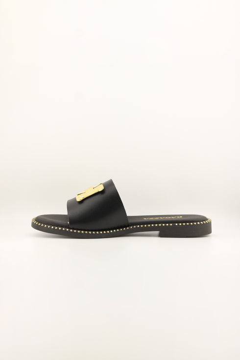 Ragazza Gold-Embellished Leather Slide Sandals