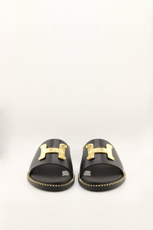Ragazza Gold-Embellished Leather Slide Sandals