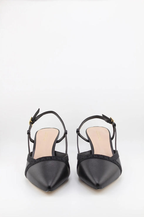 Luz da lua Perforated Slingback Pumps with Metallic Heel