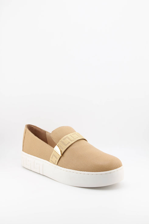 Luz da lua Leather Slip-On Sneakers with Geometric Strap